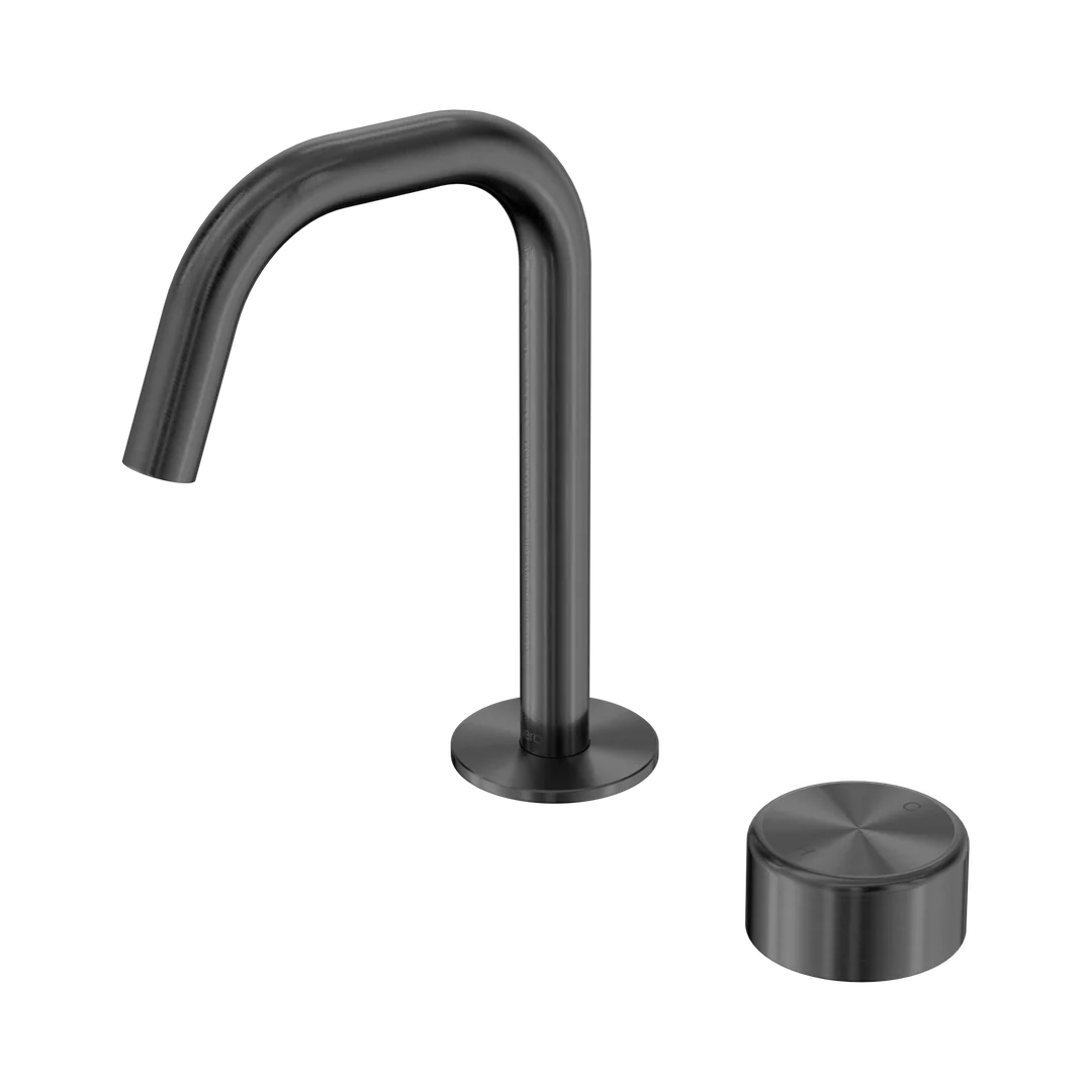 Nero Serenity Progressive Basin Mixer Edge Spout With Metal Handle Gun Metal