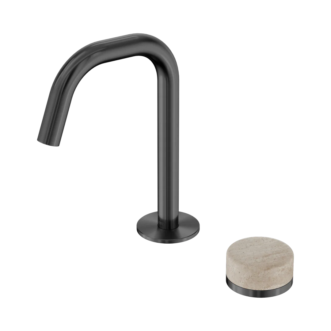 Nero Serenity Progressive Basin Mixer Edge Spout With Rome Travertine Handle Gun Metal