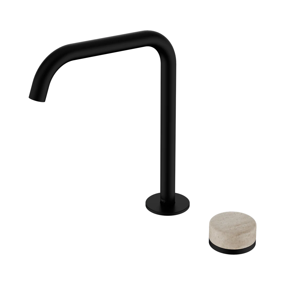 Nero Serenity Progressive Bath/Kitchen Mixer Edge Spout Rome Travertine Handle Matte Black