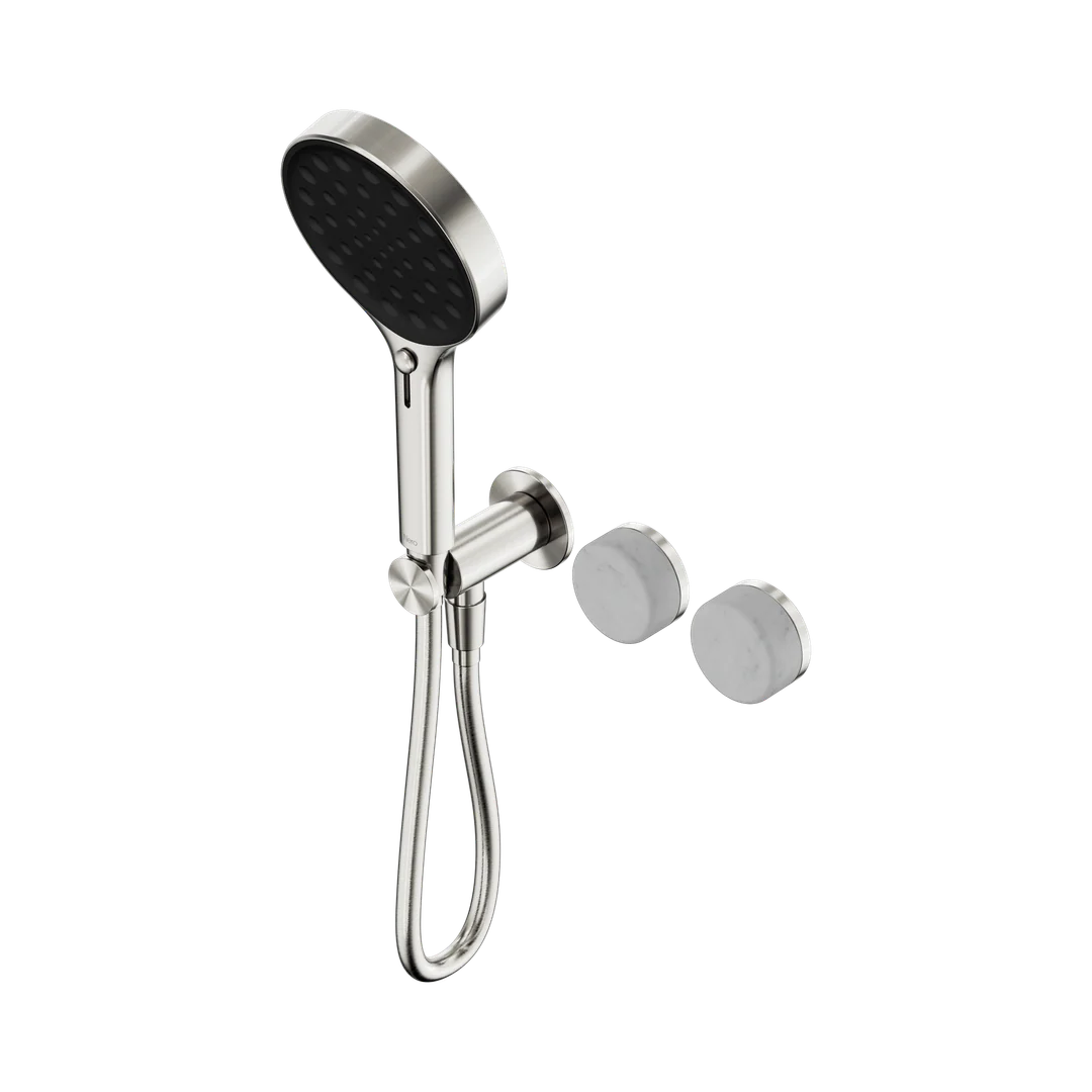 Nero Serenity Progressive Shower System Carrara Handle & Serenity Hand Shower Brushed Nickel