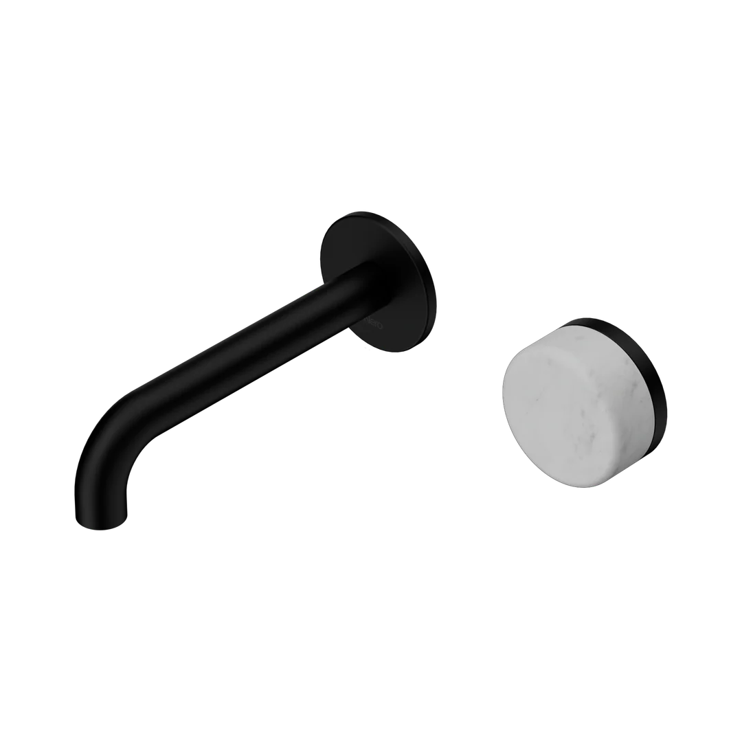 Nero Serenity Progressive Wall Basin Mixer 160Mm Spout With Carrara Handle Matte Black