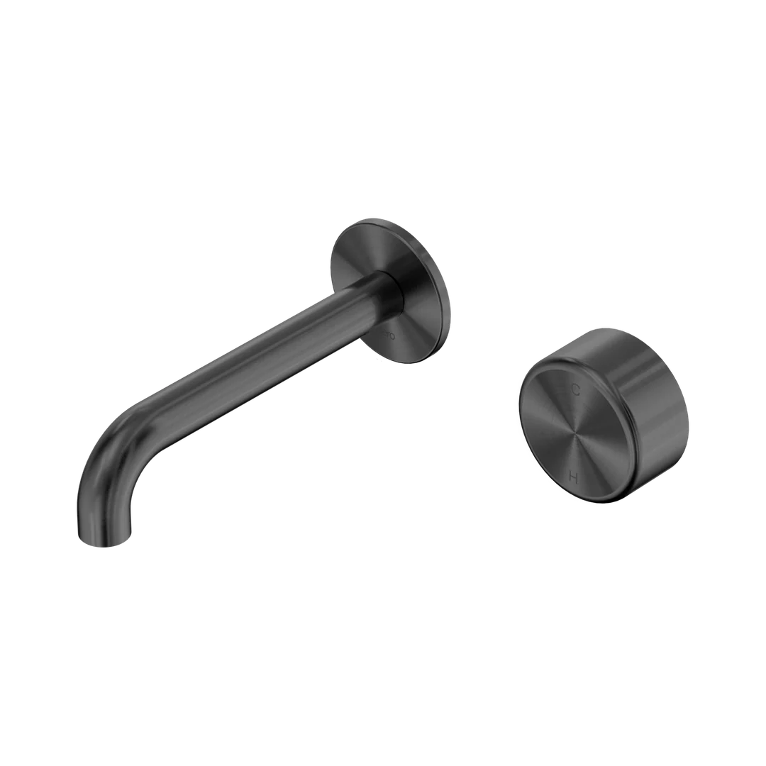 Nero Serenity Progressive Wall Basin Mixer 160Mm Spout With Metal Handle Gun Metal