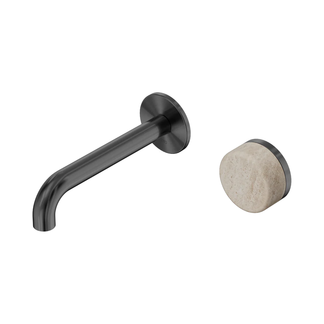 Nero Serenity Progressive Wall Basin Mixer 160Mm Spout With Rome Travertine Handle Gun Metal