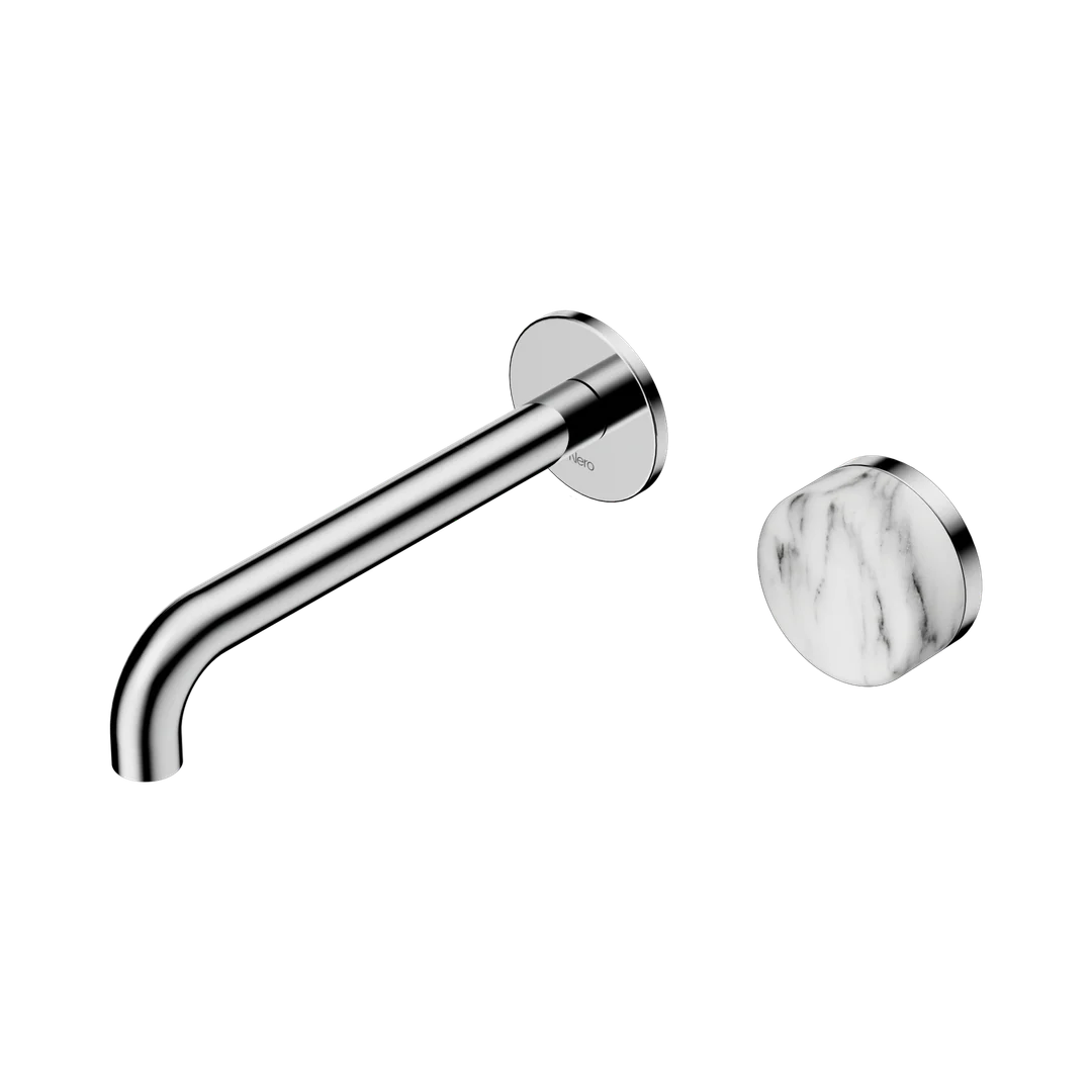 Nero Serenity Progressive Wall Basin Mixer 185Mm Spout With Arabescato Corchia Handle Chrome
