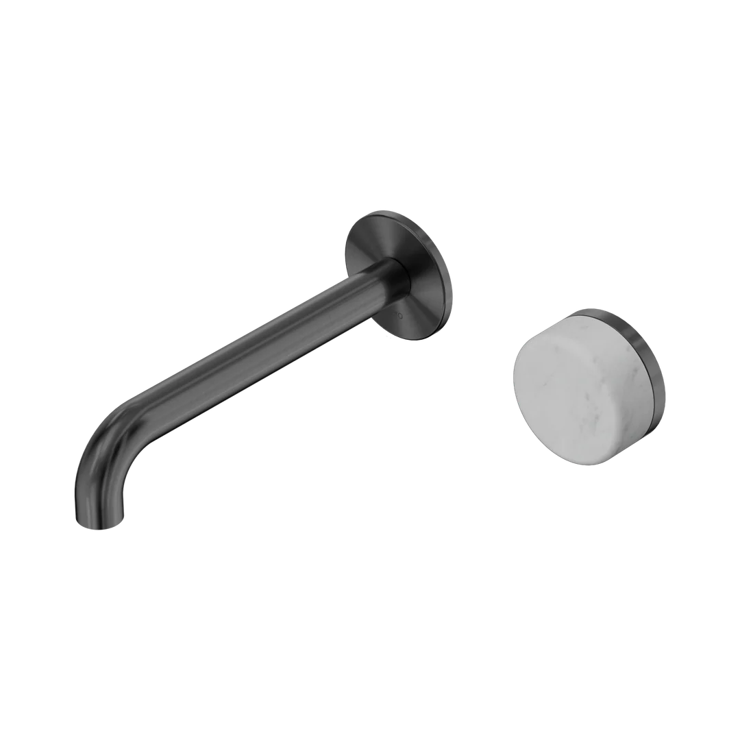 Nero Serenity Progressive Wall Basin Mixer 185Mm Spout With Carrara Handle Gun Metal