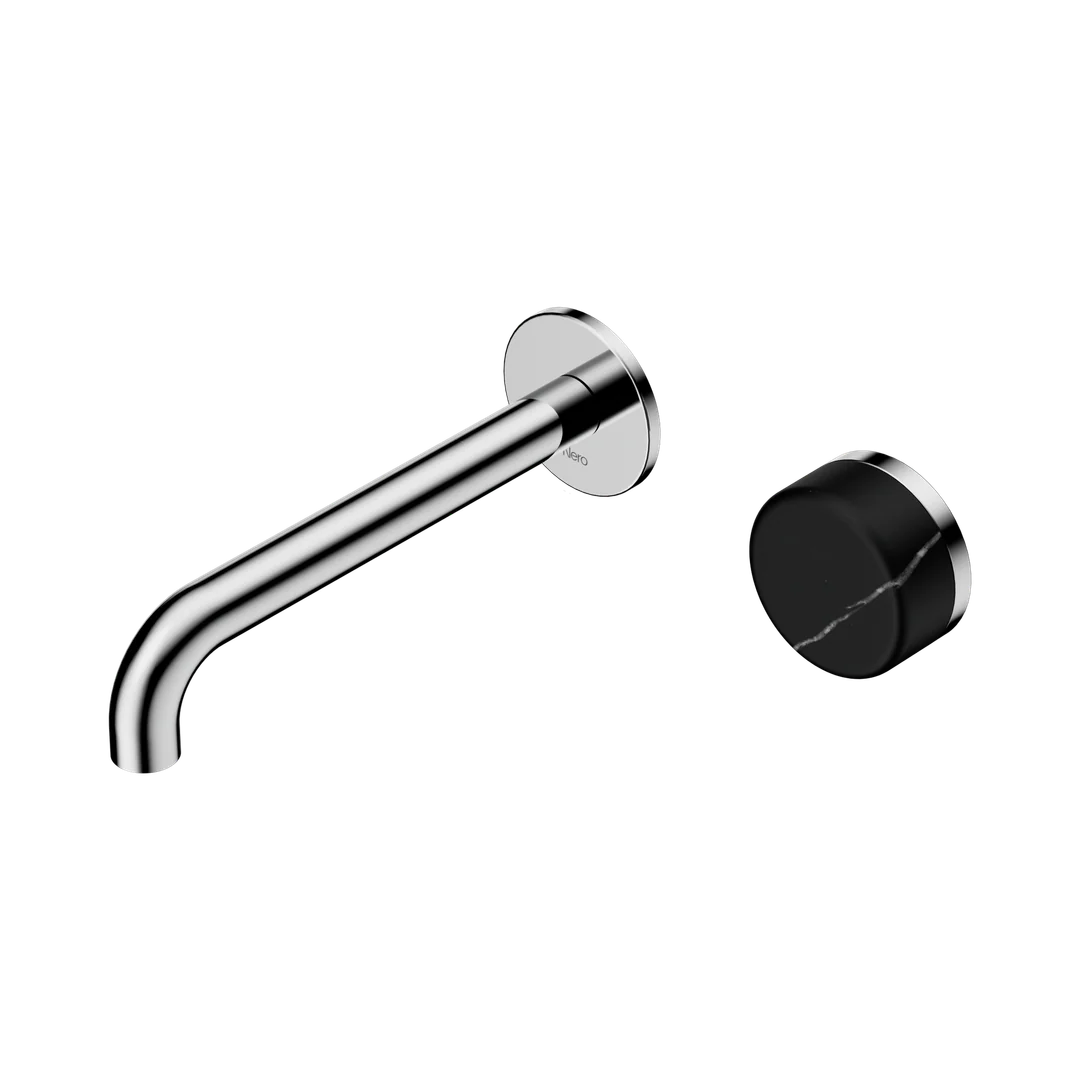 Nero Serenity Progressive Wall Basin Mixer 185Mm Spout With Marquina Black Handle Chrome