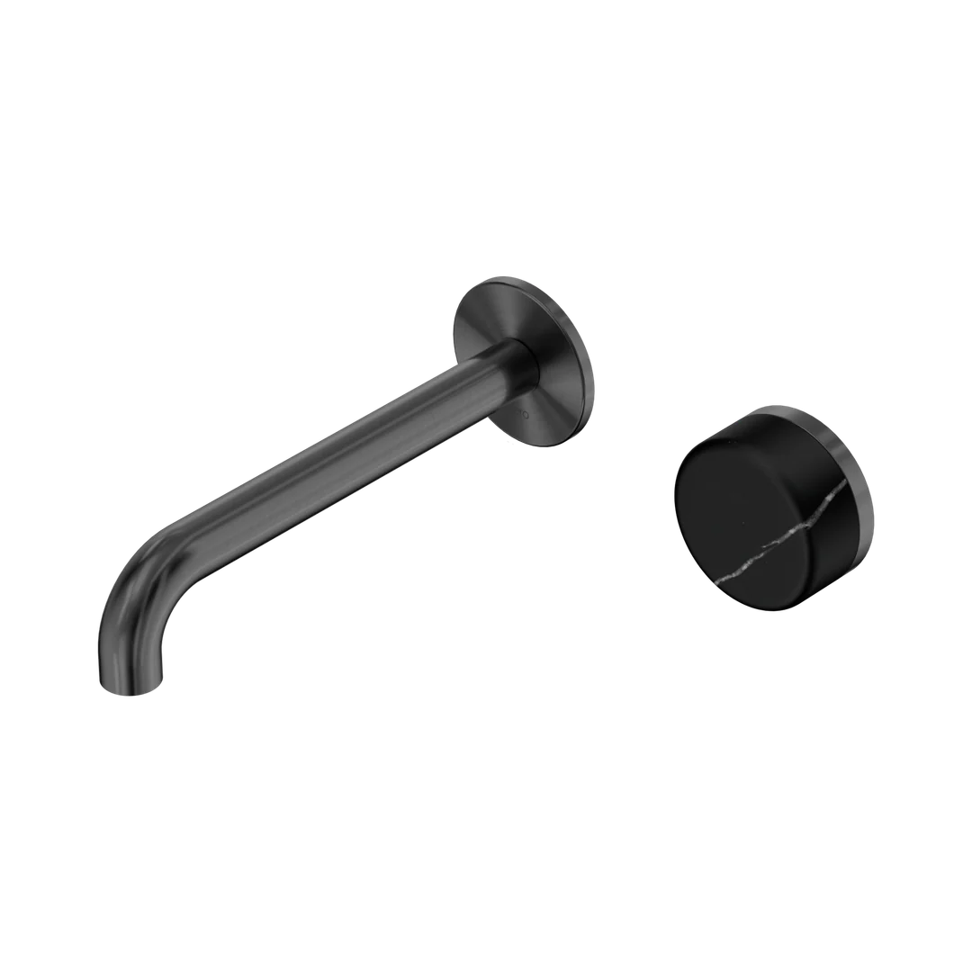 Nero Serenity Progressive Wall Basin Mixer 185Mm Spout With Marquina Black Handle Gun Metal