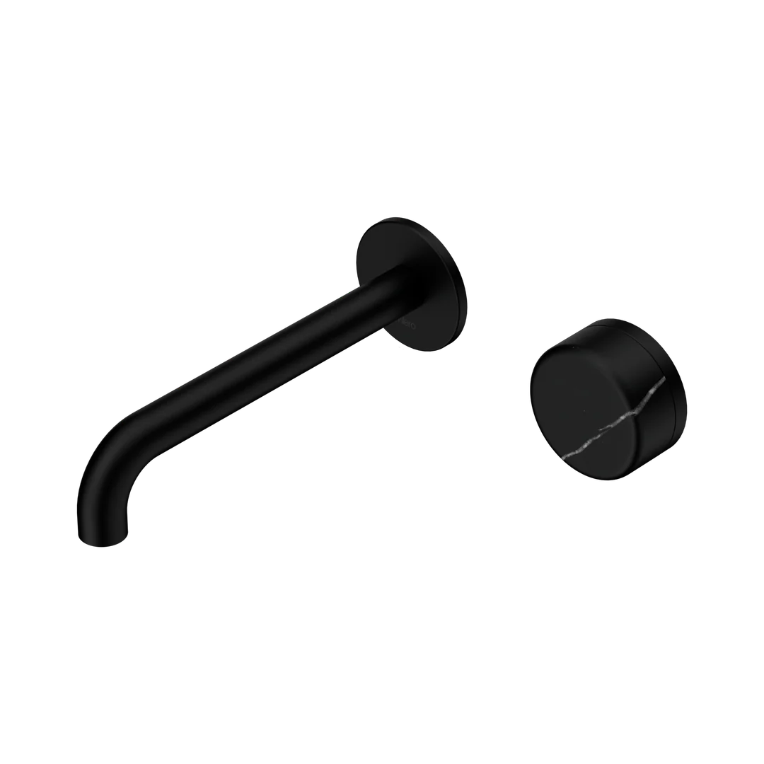 Nero Serenity Progressive Wall Basin Mixer 185Mm Spout With Marquina Black Handle Matte Black
