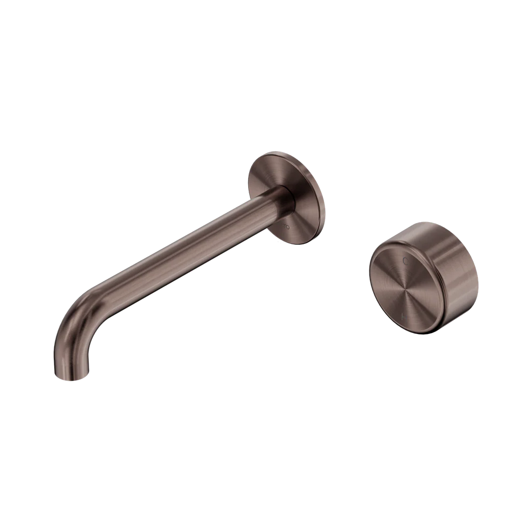 Nero Serenity Progressive Wall Basin Mixer 185Mm Spout With Metal Handle Brushed Bronze