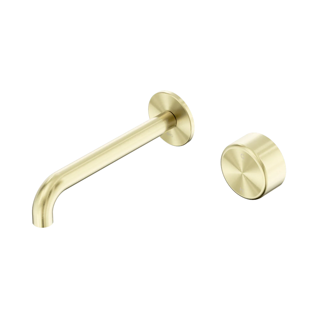 Nero Serenity Progressive Wall Basin Mixer 185Mm Spout With Metal Handle Brushed Gold