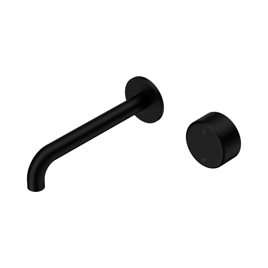 Nero Serenity Progressive Wall Basin Mixer 185Mm Spout With Metal Handle Matte Black