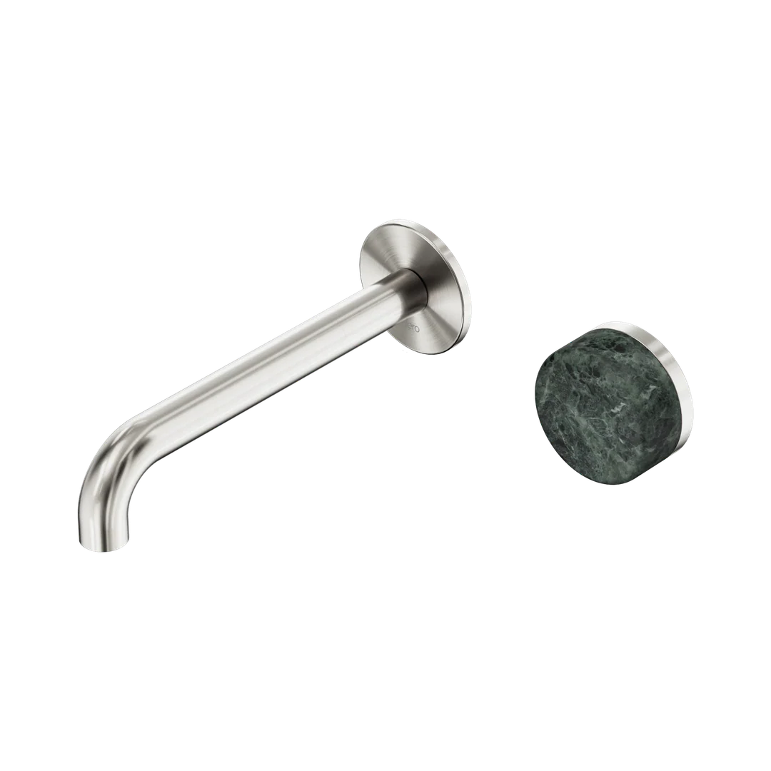 Nero Serenity Progressive Wall Basin Mixer 185Mm Spout With Verde Alpi Handle Brushed Nickel