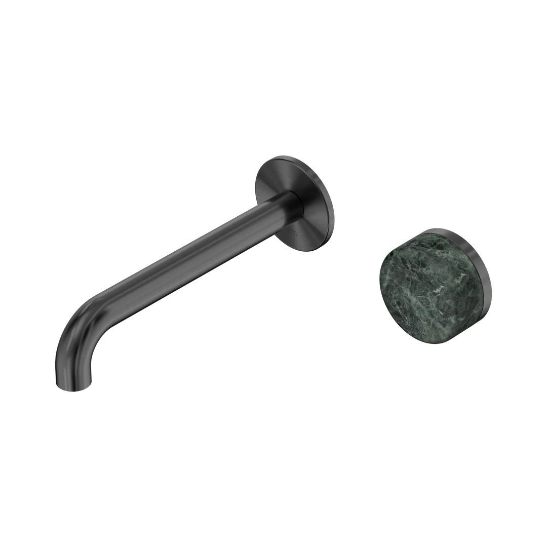 Nero Serenity Progressive Wall Basin Mixer 185Mm Spout With Verde Alpi Handle Gun Metal
