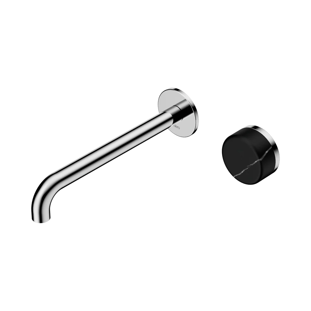 Nero Serenity Progressive Wall Basin Mixer 220Mm Spout With Marquina Black Handle Chrome