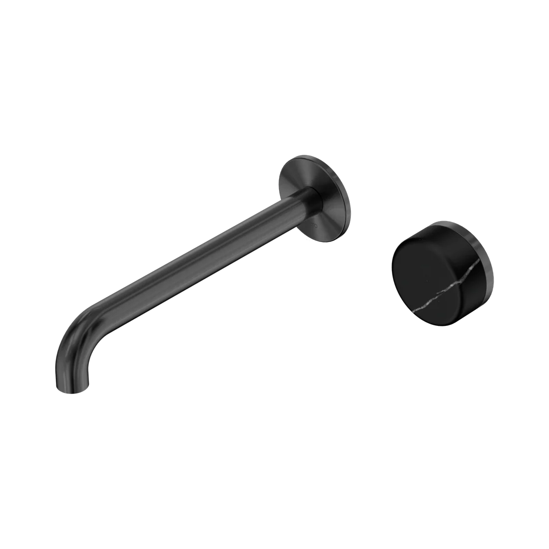 Nero Serenity Progressive Wall Basin Mixer 220Mm Spout With Marquina Black Handle Gun Metal