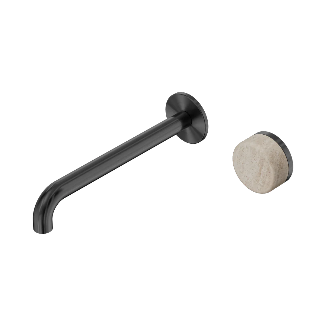 Nero Serenity Progressive Wall Basin Mixer 220Mm Spout With Rome Travertine Handle Gun Metal