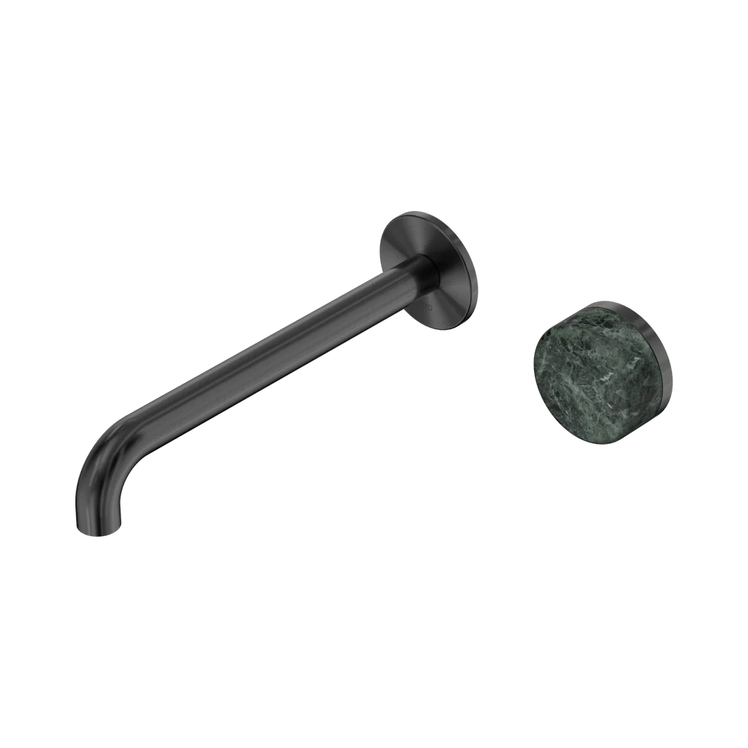 Nero Serenity Progressive Wall Basin Mixer 220Mm Spout With Verde Alpi Handle Gun Metal