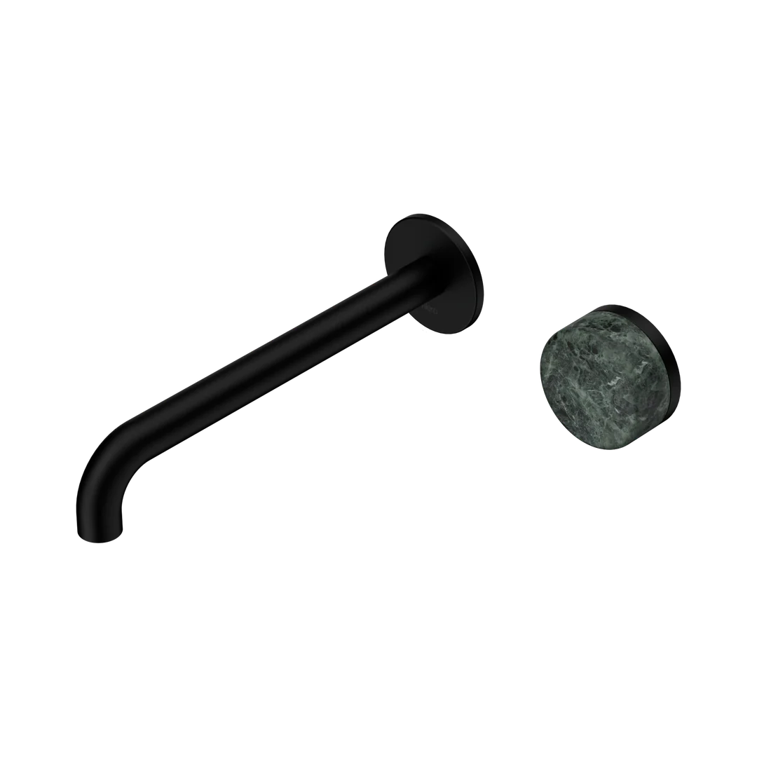 Nero Serenity Progressive Wall Basin Mixer 220Mm Spout With Verde Alpi Handle Matte Black