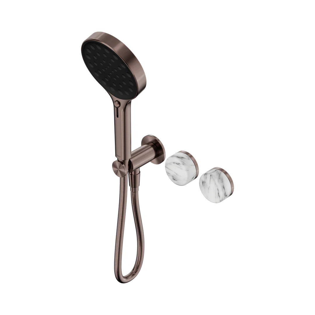 Nero Serenity Progressive Shower System With Arabescato Corchia Handle & Serenity Hand Shower Brushed Bronze