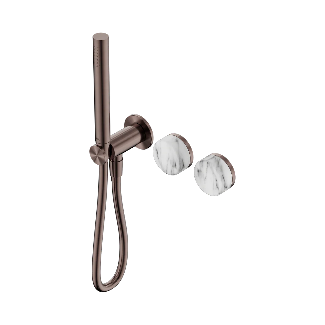 Nero Serenity Progressive Shower System With Arabescato Corchia Handle & Slim Shower Brushed Bronze