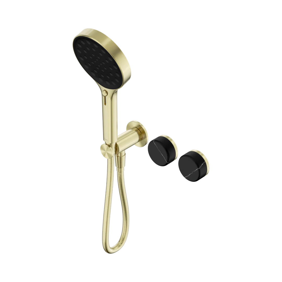 Nero Serenity Progressive Shower System With Marquina Black Handle & Serenity Hand Shower Brushed Gold