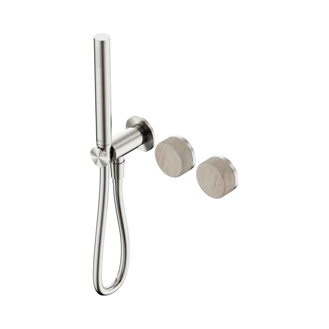 Nero Serenity Progressive Shower System With Rome Travertine Handle & Slim Shower Brushed Nickel