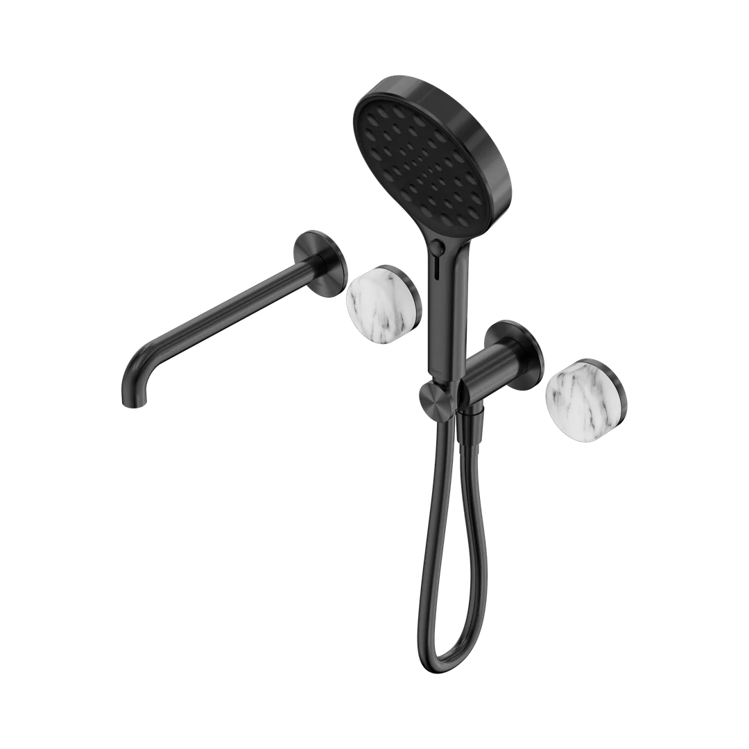 Nero Serenity Progressive Shower System With Spout Arabescato Corchia Handle & Serenity Hand Shower Gun Metal
