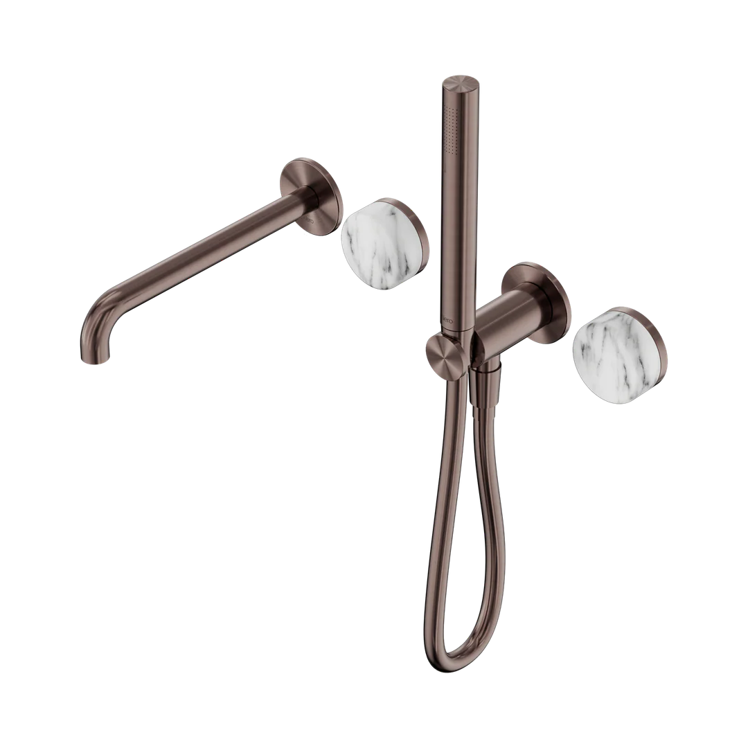 Nero Serenity Progressive Shower System With Spout Arabescato Corchia Handle & Slim Shower Brushed Bronze
