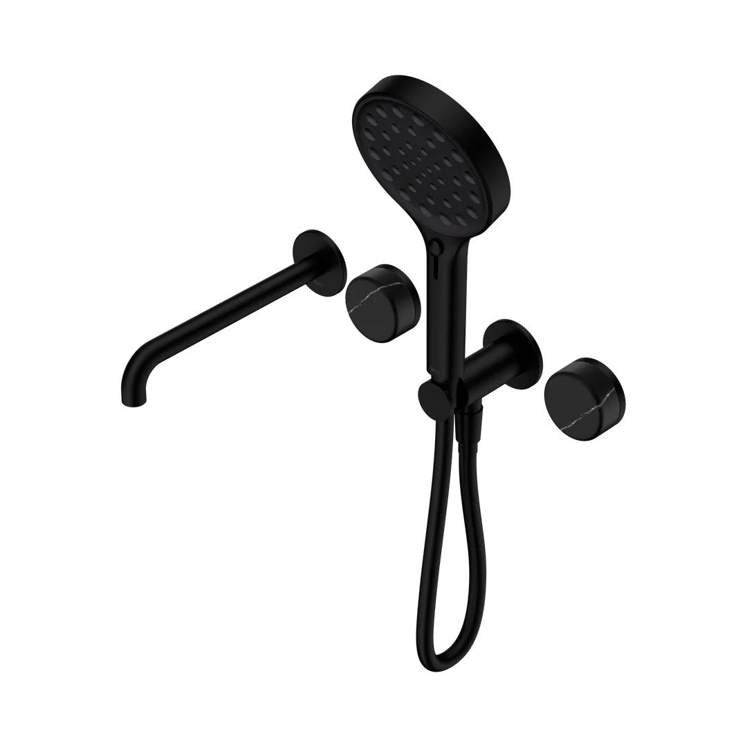 Nero Serenity Progressive Shower System With Spout Marquina Black Handle & Serenity Hand Shower Matte Black