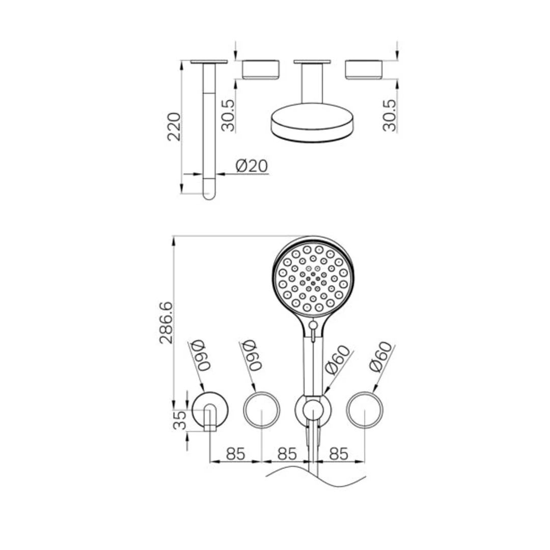Nero Serenity Progressive Shower System With Spout Metal Handle & Serenity Hand Shower Trim Kit Only Chrome - Image 2