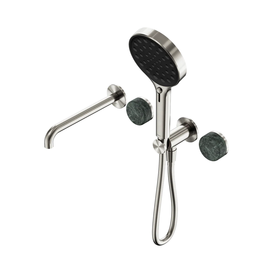 Nero Serenity Progressive Shower System With Spout With Verde Alpi Handle & Serenity Hand Shower Brushed Nickel