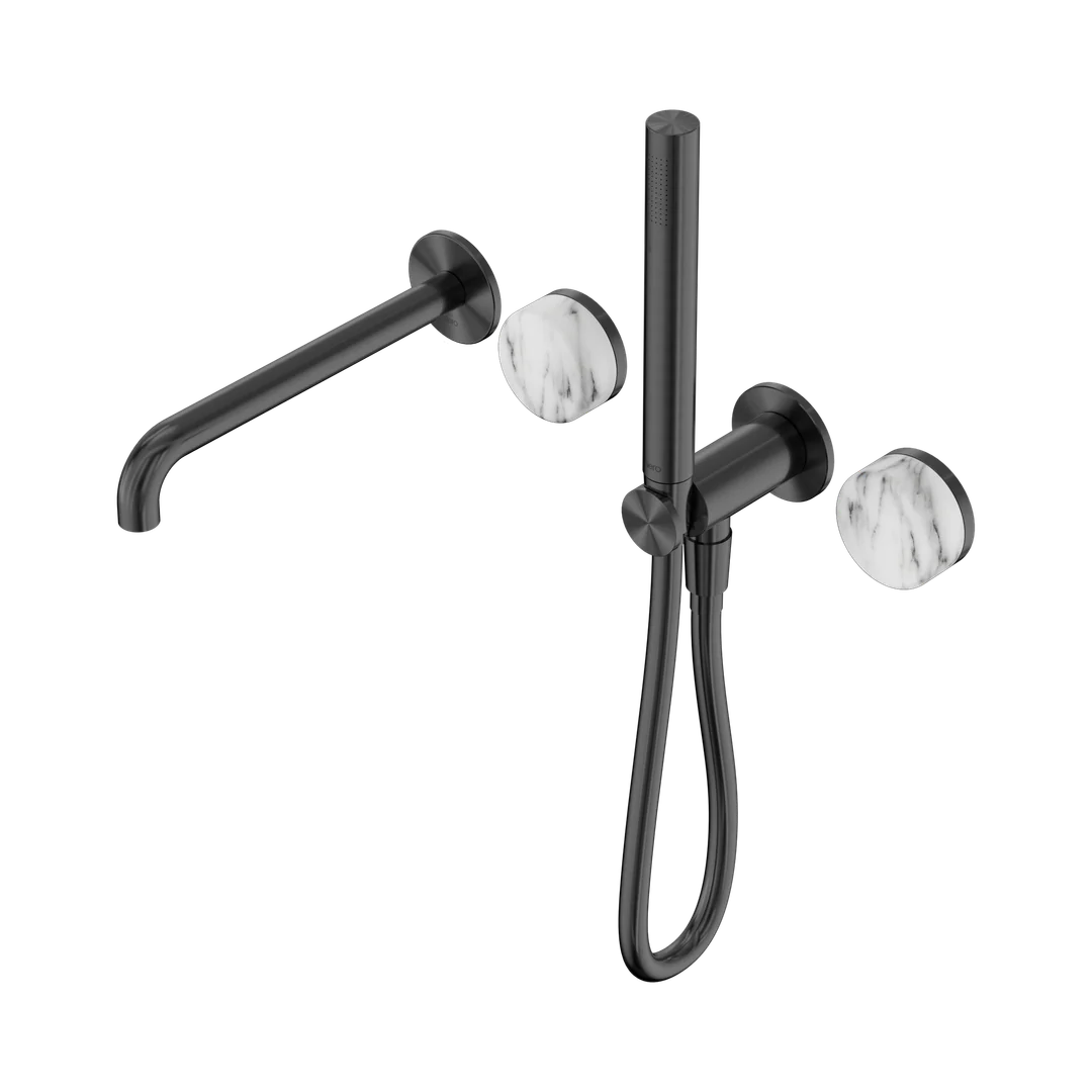Nero Serenity Progressive Shower System With Spout Arabescato Corchia Handle & Slim Shower Gun Metal