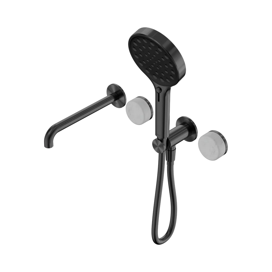 Nero Serenity Progressive Shower System With Spout With Carrara Handle & Serenity Hand Shower Gun Metal