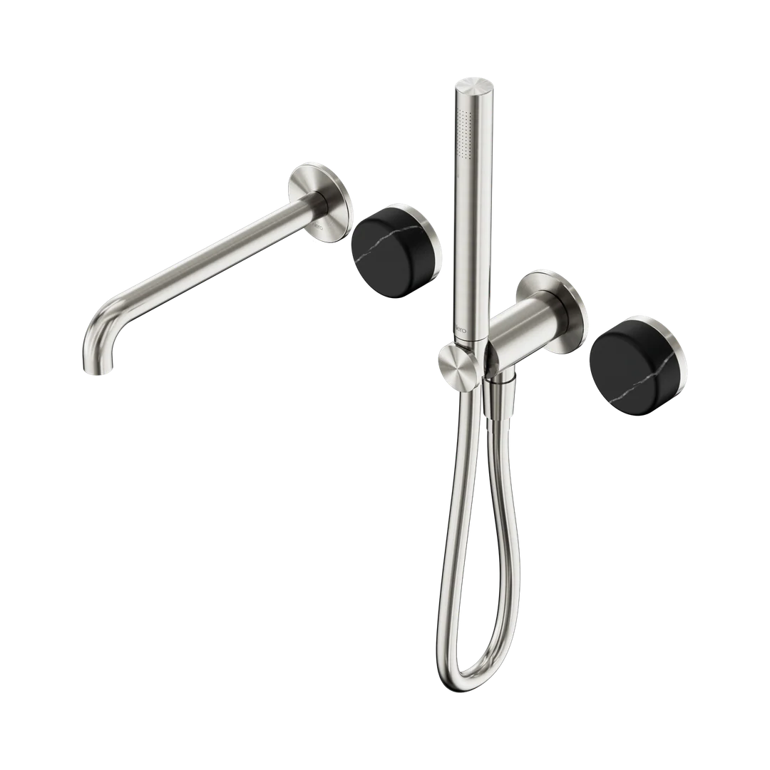 Nero Serenity Progressive Shower System With Spout With Marquina Black Handle & Slim Shower Brushed Nickel