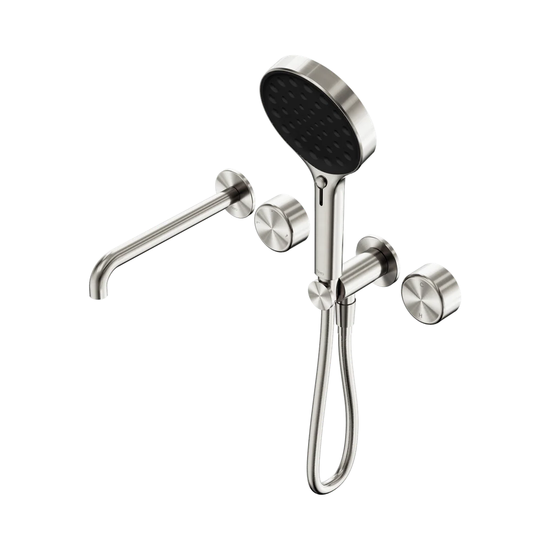 Nero Serenity Progressive Shower System With Spout With Metal Handle & Serenity Hand Shower Brushed Nickel