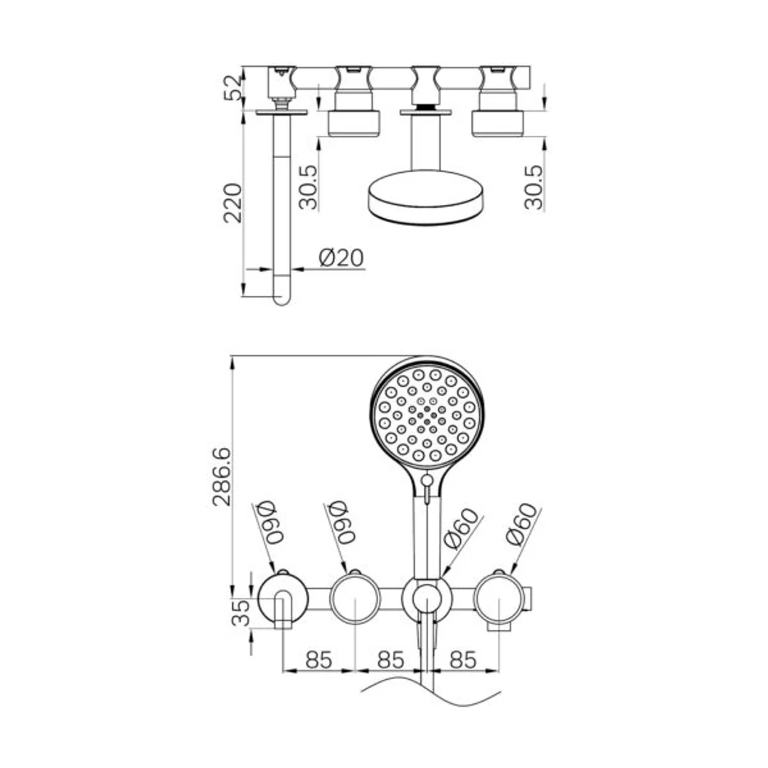 Nero Serenity Progressive Shower System With Spout With Metal Handle & Serenity Hand Shower Brushed Nickel - Image 2