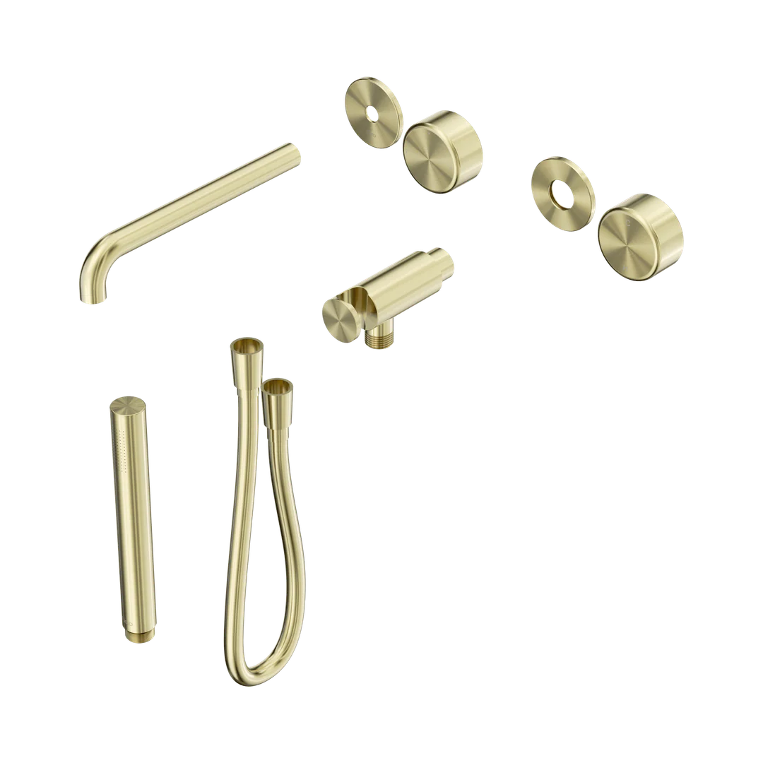 Nero Serenity Progressive Shower System With Spout With Metal Handle & Slim Shower Trim Kit Only Brushed Gold