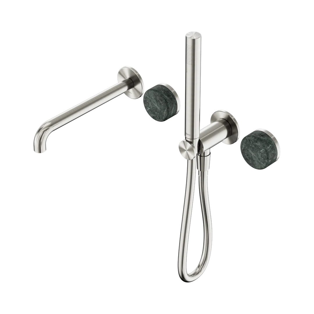 Nero Serenity Progressive Shower System With Spout With Verde Alpi Handle & Slim Shower Brushed Nickel