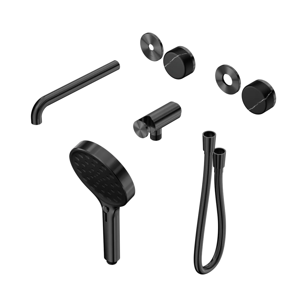 Nero Serenity Progressive Shower System With Spout Marquina Black Handle & Serenity Hand Shower Trim Kit Only Gun Metal
