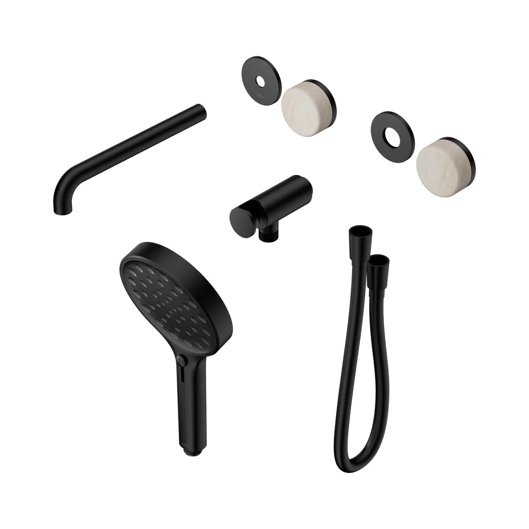 Nero Serenity Progressive Shower With Spout Rome Travertine Handle & Serenity Hand Shower Trim Kit Matte Black