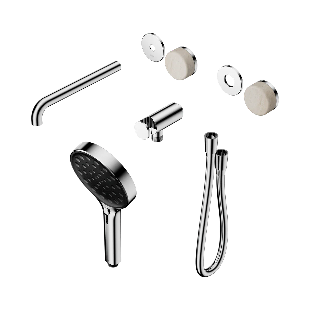 Nero Serenity Progressive Shower With Spout Rome Travertine Handle & Serenity Hand Shower Trim Kit Only Chrome