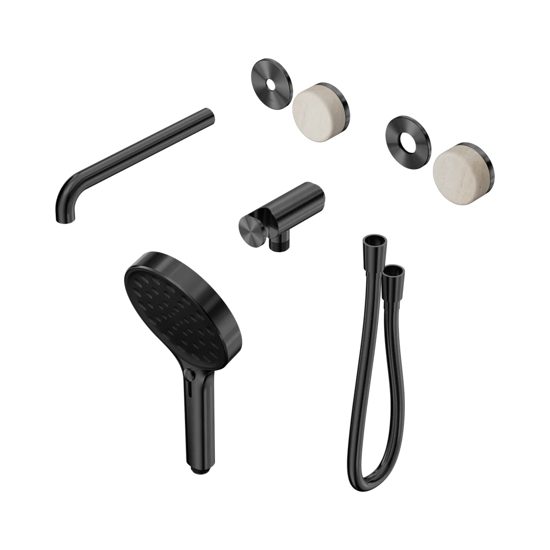 Nero Serenity Progressive Shower With Spout Rome Travertine Handle & Serenity Hand Shower Trim Kit Only Gun Metal