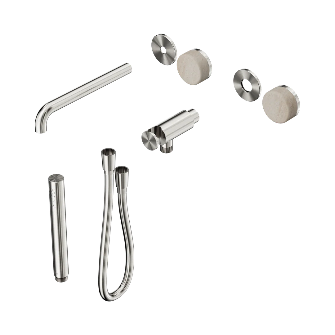 Nero Serenity Progressive Shower System With Spout Rome Travertine Handle & Slim Shower Trim Kit Only Brushed Nickel