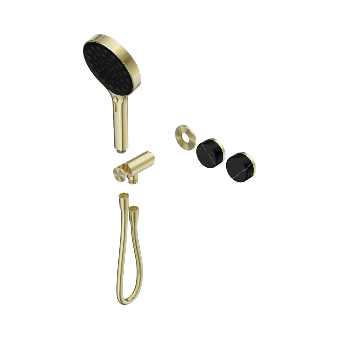 Nero Serenity Progressive Shower System Marquina Black Handle & Serenity Hand Shower Trim Kit Only Brushed Gold