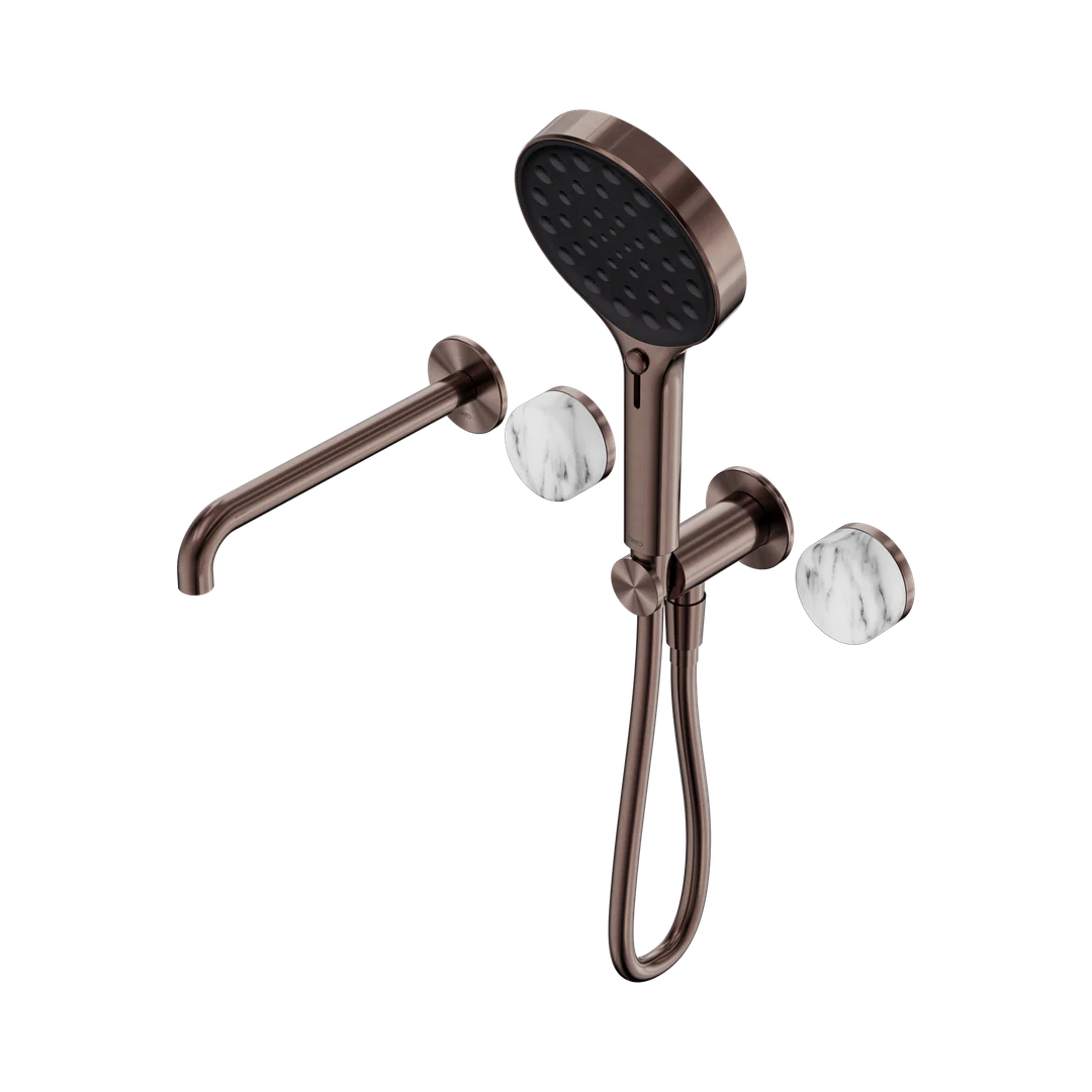 Nero Serenity Progressive Shower System With Spout Arabescato Corchia Handle & Serenity Hand Shower Brushed Bronze