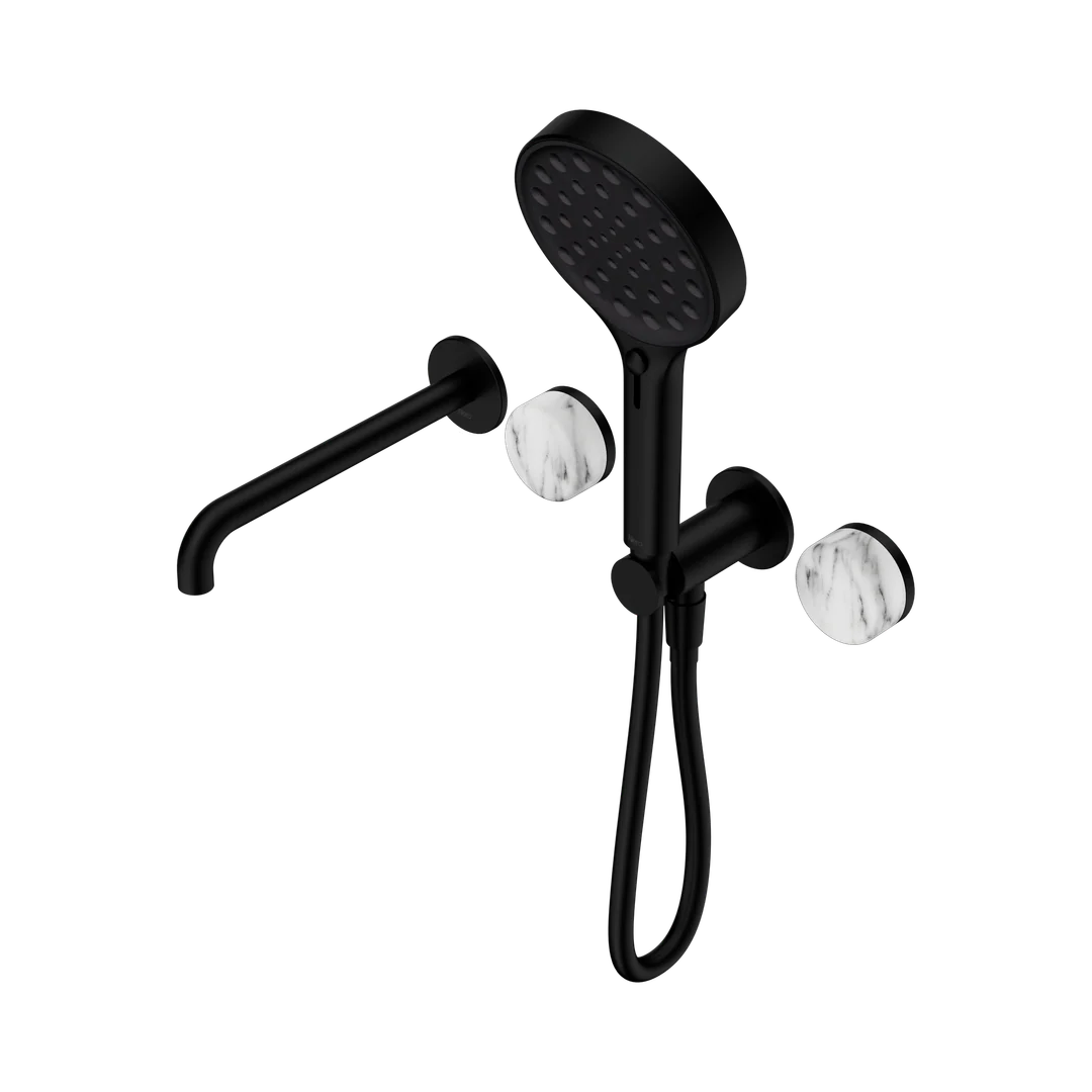 Nero Serenity Progressive Shower System With Spout Arabescato Corchia Handle & Serenity Hand Shower Matte Black