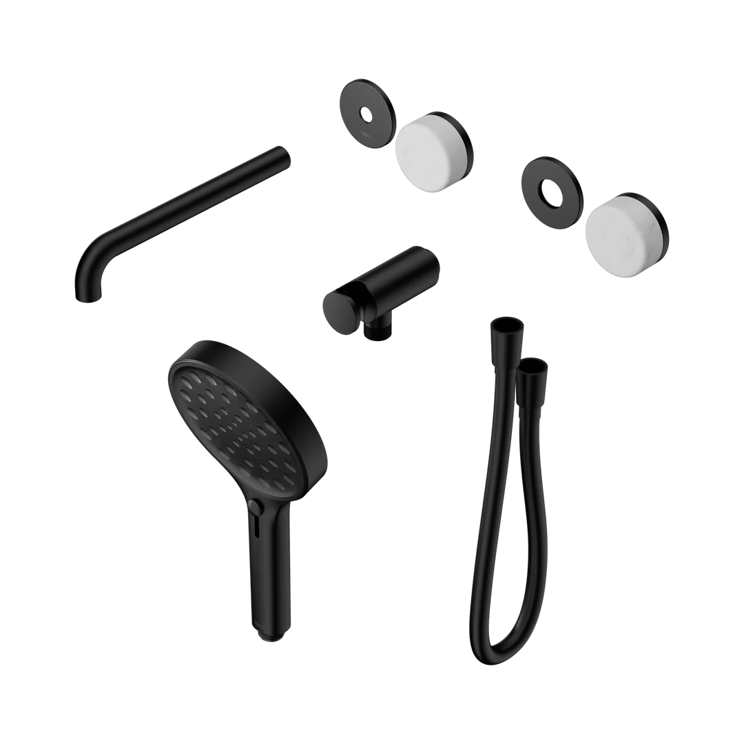 Nero Serenity Progressive Shower System With Spout Carrara Handle & Serenity Hand Shower Trim Kit Only Matte Black