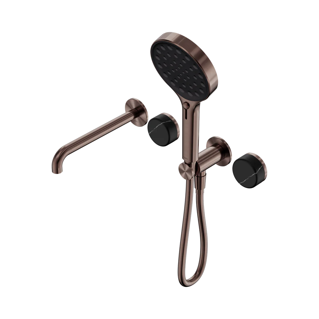 Nero Serenity Progressive Shower System With Spout Marquina Black Handle & Serenity Hand Shower Brushed Bronze