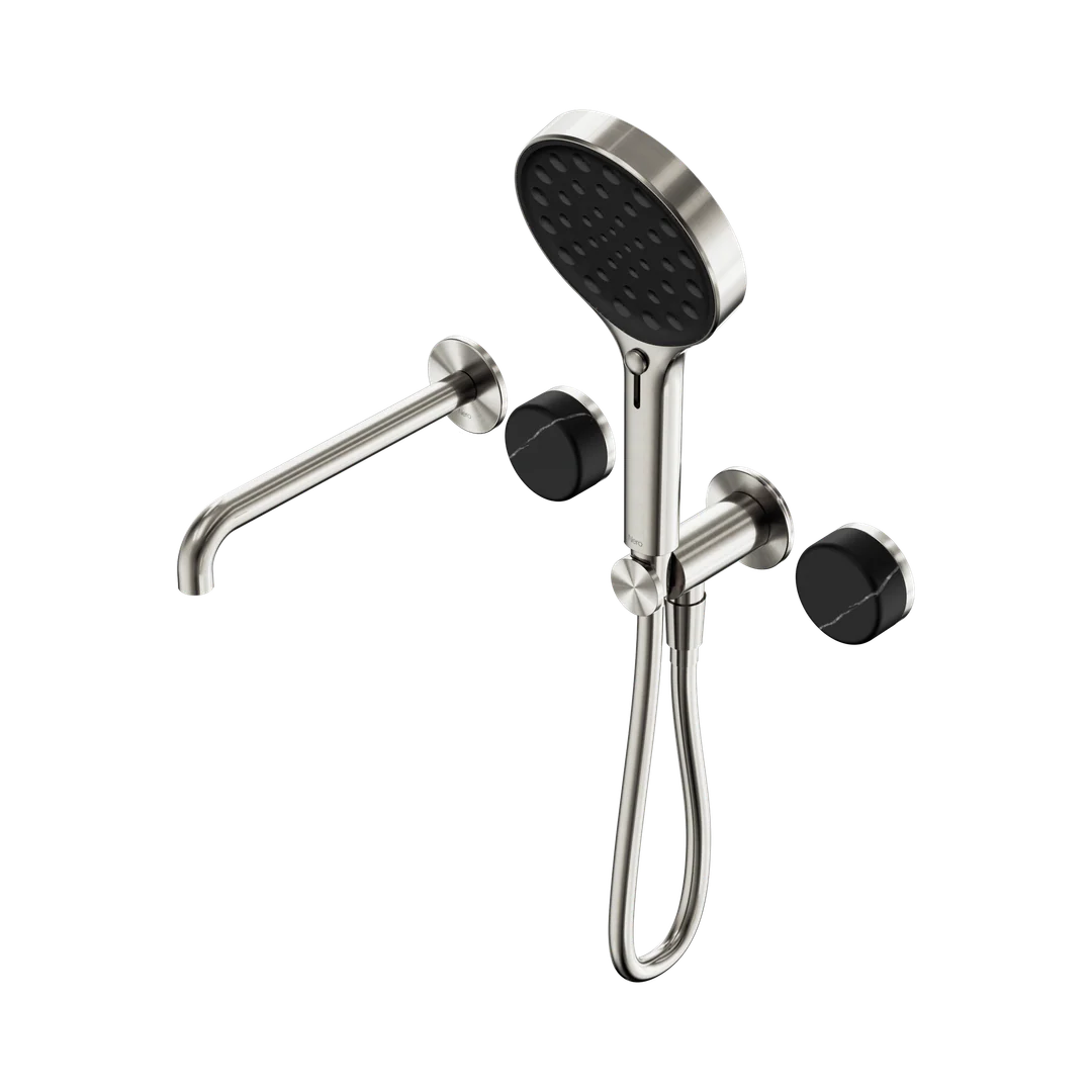 Nero Serenity Progressive Shower System With Spout Marquina Black Handle & Serenity Hand Shower Brushed Nickel