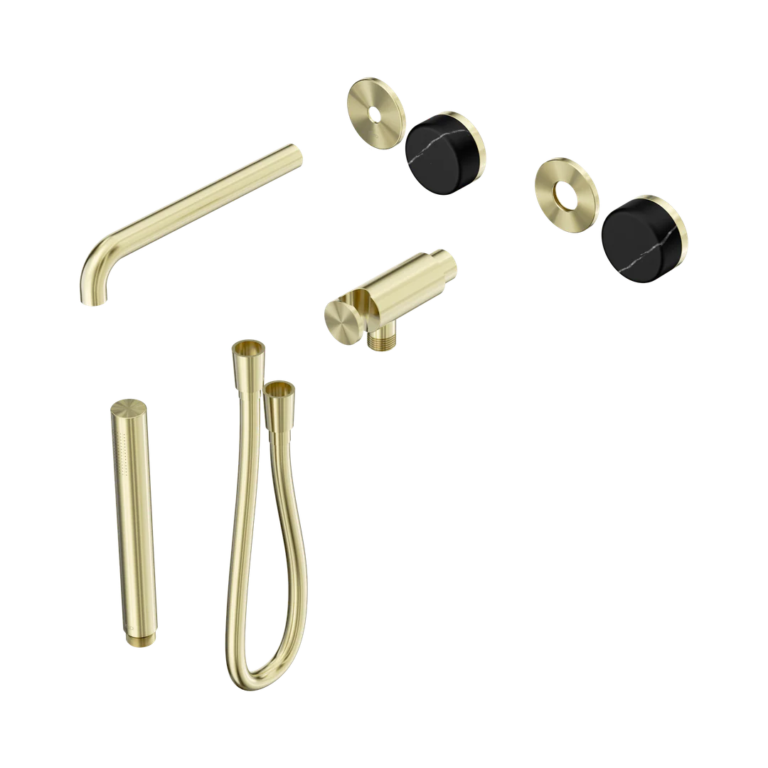 Nero Serenity Progressive Shower System With Spout Marquina Black Handle & Slim Shower Trim Kit Only Brushed Gold